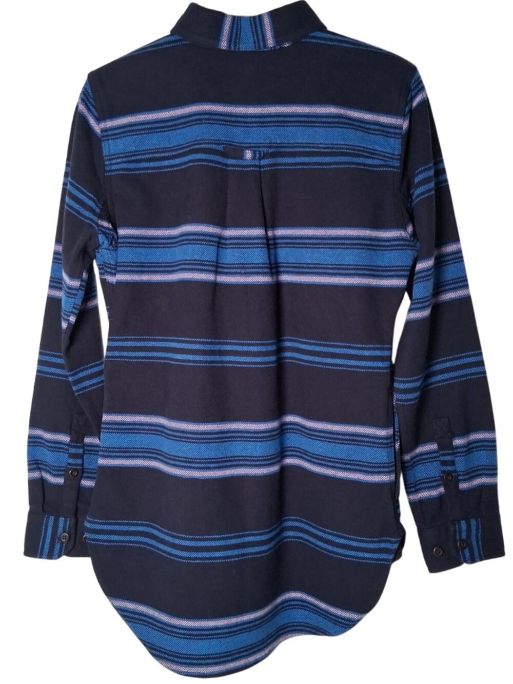 Duluth Trading Co Flannel Shirt Women XS Heritage Weight Stripe Blue Shacket New - Picture 2 of 13